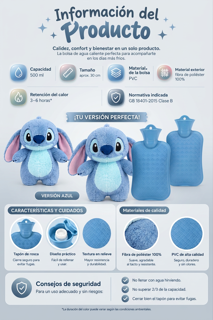 Bolsa de agua caliente con peluche a juego