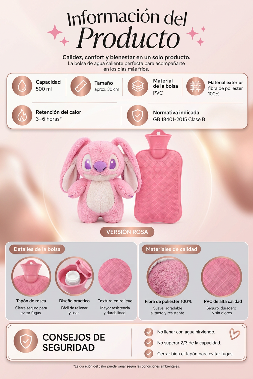 Bolsa de agua caliente con peluche a juego