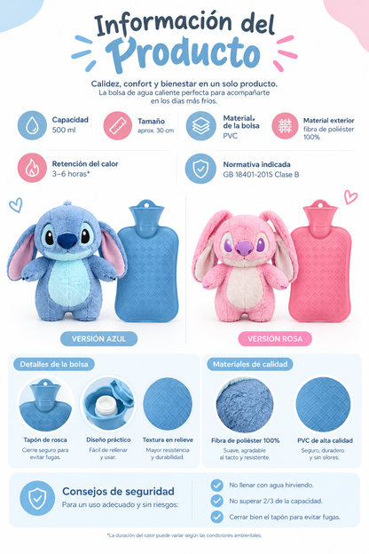 Bolsa de agua caliente con peluche a juego